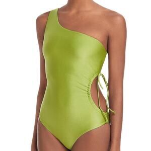 JADE swim Sena One Shoulder Cutout One-Piece Swimsuit - Palm Sheen Size M
